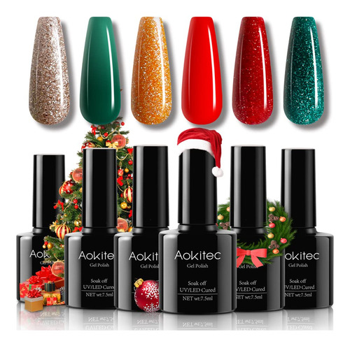 Aokitec Kit De Esmalte De Uñas De Gel De 6 X 0.3 Fl Oz, Ju.