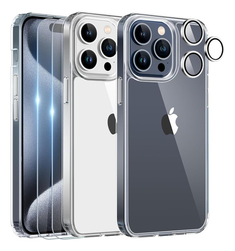 Funda Transparente Para iPhone 15 + Vidrio Templado Camara