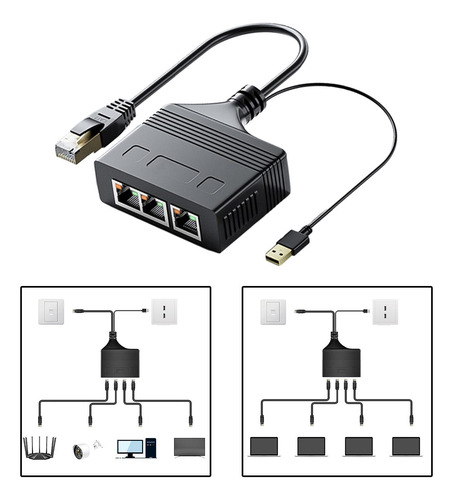 Cable Divisor Ethernet Rj 45, Conector De 1 A 3 1000 Mbps
