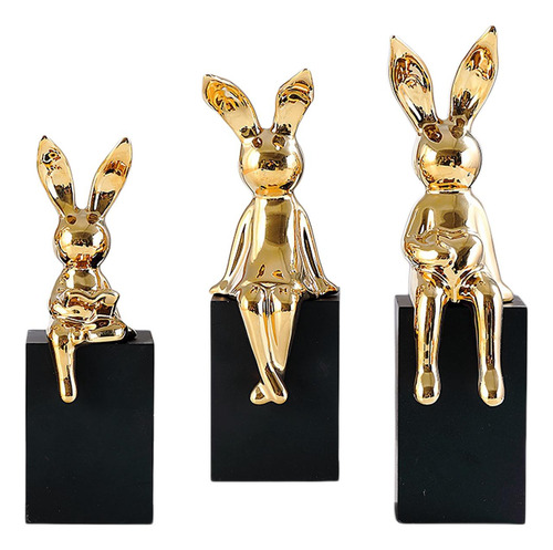 3 Uds Esculturas De Conejo Figuras De Animales Hogar Dorado