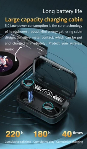 Imagen 4 de 10 de Audífonos Inalámbrico M10 Waterproof+power Bank+mic