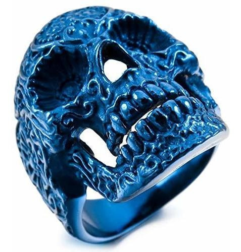 Cráneo De La Flor Size10 Acero Inoxidable Anillo Azul Inblue