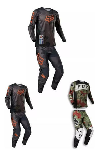 Jm Conjunto Fox Mx 180 Bnkr Trev Camuflado Naranja Negro