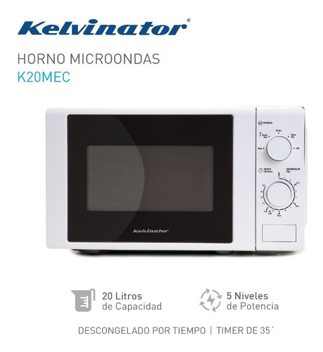 Microondas Kelvinator K20mec Blanco Mecánico 20 Litros 700w