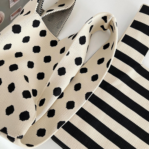 3 Bolso De Mano De Punto Para Mujer, Elegante Bolso De Raya