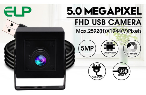 Cámara Usb Webcam Elp Mini Box De 5 Mp Hd Con Lente De 3.6 M