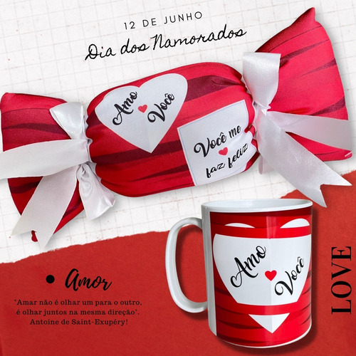 Almofada Bombom Canecas Namorados Presente Decoração Amor Desenho do tecido Te Amo