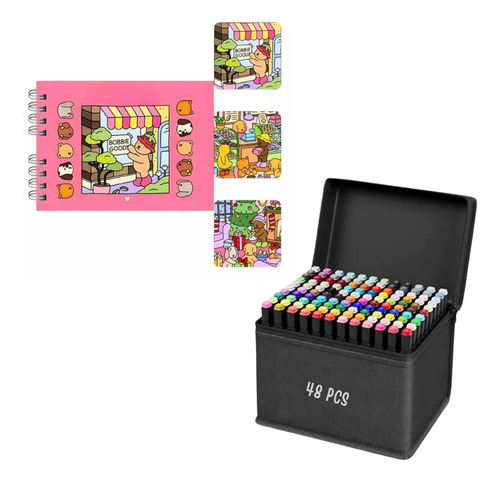 Conjunto De Livros Para Colorir + 48 Marcadores Coloridos St