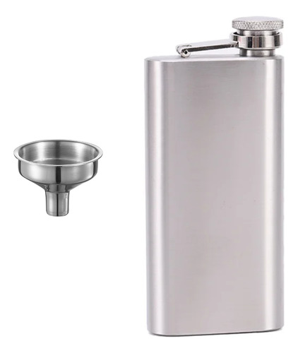 Petaca De Acero Inox 150 Ml Premium + Embudo Gris Lisa