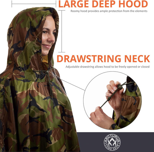 Poncho Ligero De Nailon Ripstop Con Capucha Ajustable