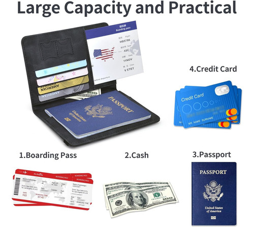 2 Porta Pasaporte Documentos Funda Protectora Viaje Con Rfid
