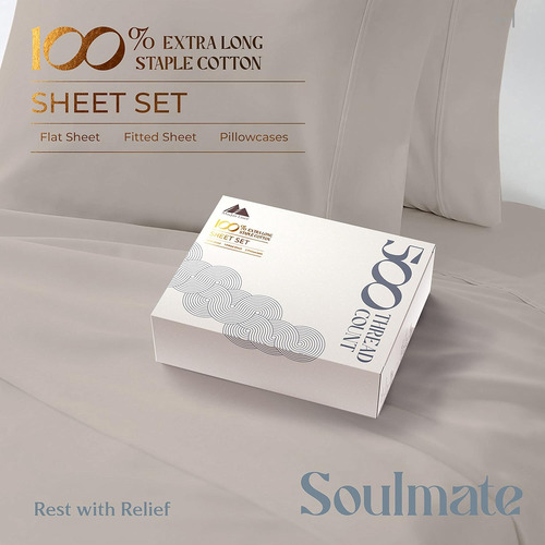 Sábanas Mayfair Linen Twin, 500 Hilos, Algodón, Taupe