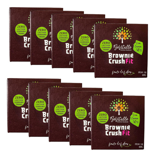 Kit Com 10 Brownie Fit 50% Cacau Fonte Fibras Dieta Saudável