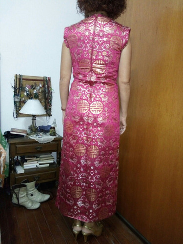 Qipao Vestido Tradicional Chino Brocado Seda Calidadad T. M