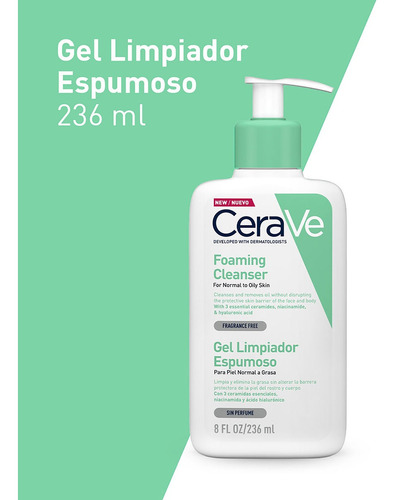 Gel Limpiador Espumoso Cerave Piel Normal A Grasa 236 Ml
