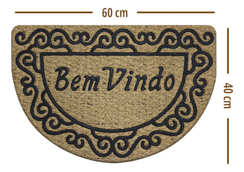 2 Tapete Capacho Fibra Coco Antiderrapante 40x60 Meia Lua P1