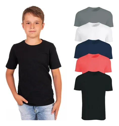 Kit 5 Camisetas Juvenil Básica Lisa (4 ao 16)