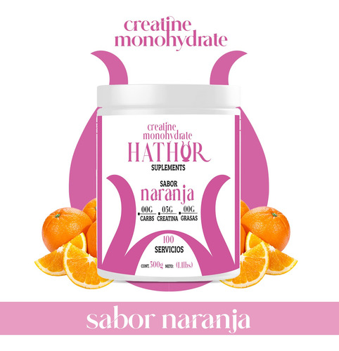 Creatina Monohidratada 500g Hathor En Polvo Varios Sabores Naranja