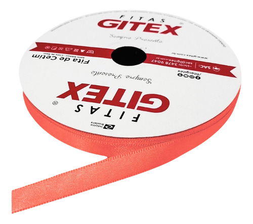 Fita De Cetim Multiuso Nº2 Larg 10mm Rolo Com 50 Metros Cor 151 - Coral Lisa