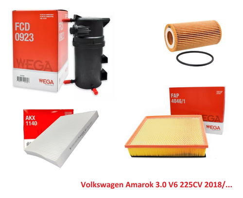 Kit De Filtros Volkswagen Amarok 3.0 V6 2018/... Wega