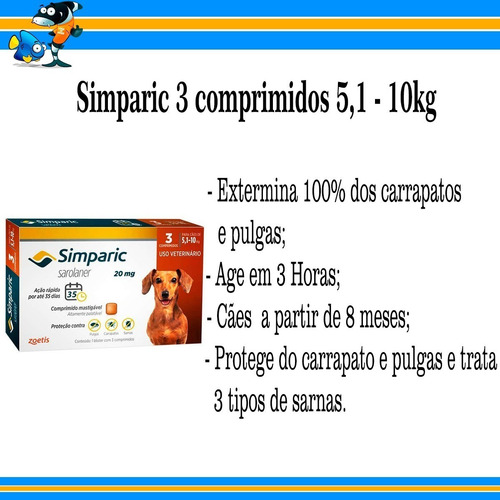 Imagem 2 de 5 de Antipulga Simparic 20 Mg 5 A 10 Kg - 3 Comprimidos