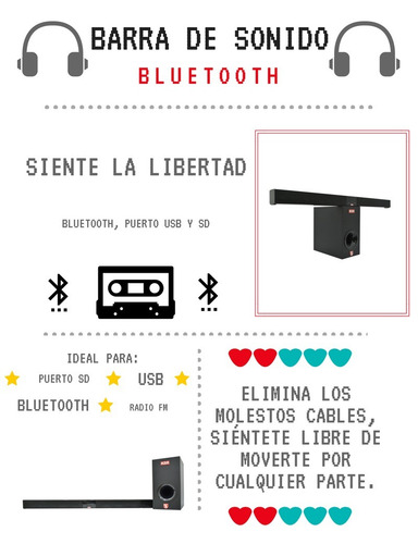 Imagen 2 de 8 de Barra De Sonido Y Subwoofer Bocina Bluetooth 2.1 Kaiser Aux