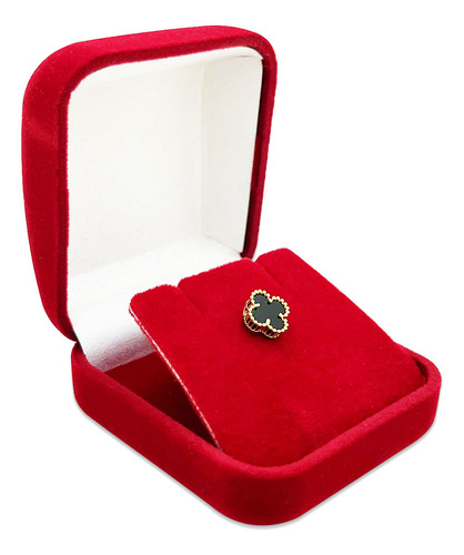 Pingente Trevo Em Ouro 18k Com Pedra Onix Natural 4 Folhas Cor Amarelo