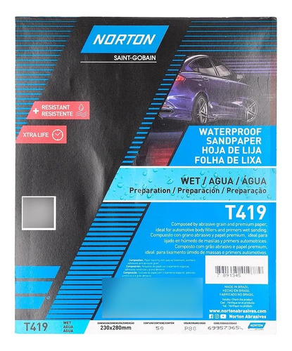 Set 10 Lijas Al Agua Automotriz T-419 230x280 Mm Norton 80