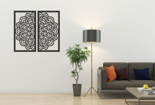 Cuadro Mandala Duo Corte Láser 55x30 Cm Negro Negro
