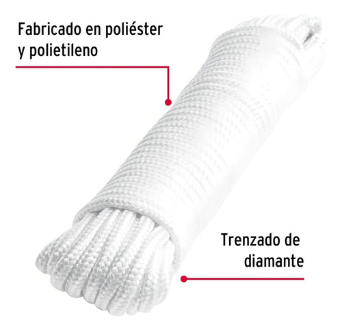 Piola De Poliéster Diamante 6 Mm X 15 M Blanca, Fiero 48394 Color Blanco