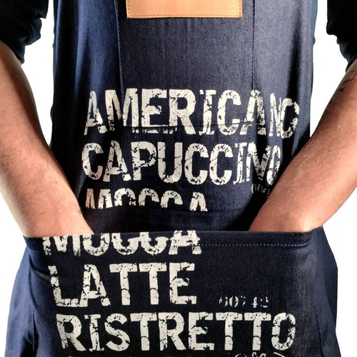 Delantal Jean Y Cuero Estampado Diseño Café Barista Unisex