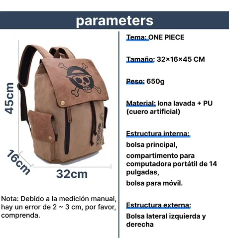 Mochila Escolar One Piece Anime Canvas Backpack Alta Calidad Color ...