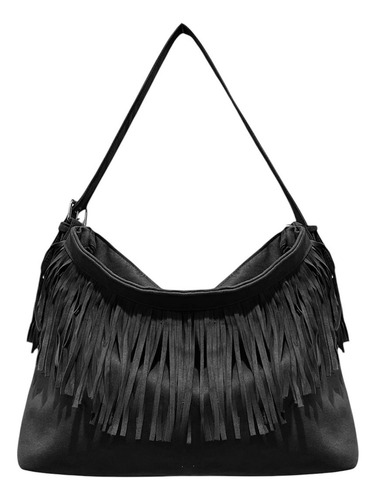 Bolso Cartera Universitario Urbano Gamuza Flecos Moda Mujer Negro