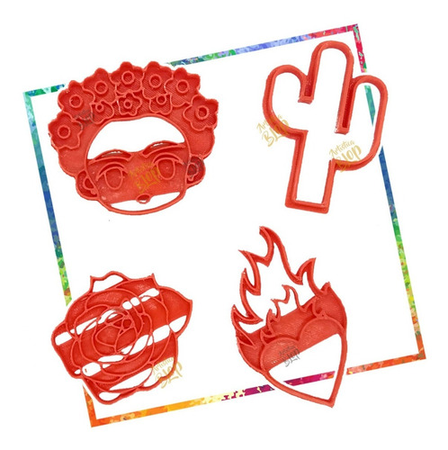 Imagen 1 de 5 de Set Cortantes Frida Cactus Rosa Corazon Porcela Galletitas