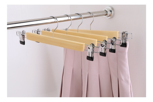 20 Ganchos Para Ropa De Madera Con Clip Antideslizantes Natural