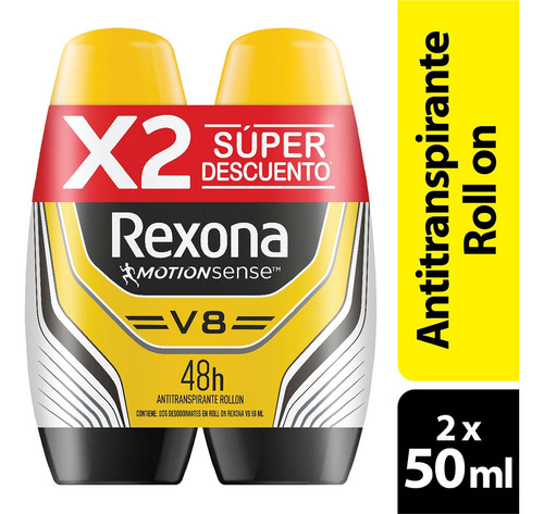 Desodorante Rexona V8 Men Rollon X 2und X 50ml