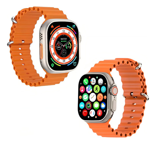 Relógio Inteligente Smartwatch - W69 + 07 Pulseiras Caixa Prateado Pulseira Laranja Bisel Prateado Desenho da pulseira Colmeia