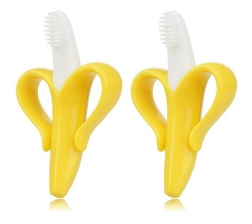 Kit 2 Bananinha Massageadora Bebê Gengiva Silicone Western Cor Amarelo Banana