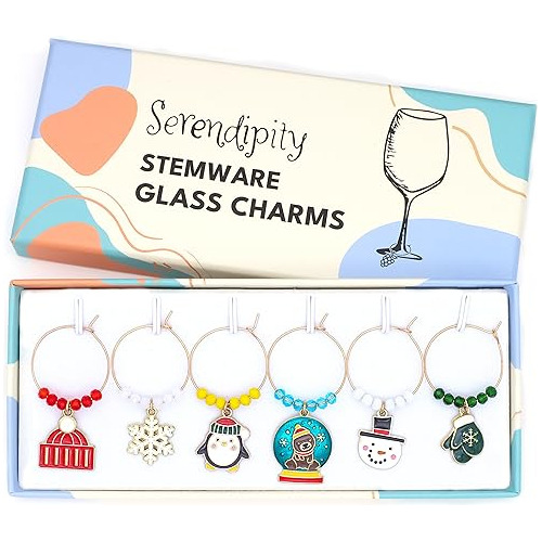 Colorful Winter Wine Glass Charms, Winter Wine Charms, ...