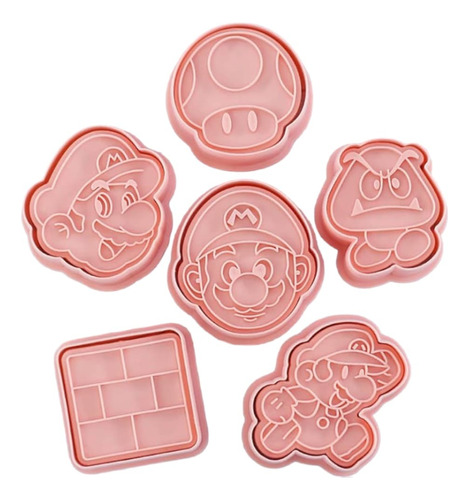 6 Cortadores Sello Galletas Sandwich Super Mario Bros