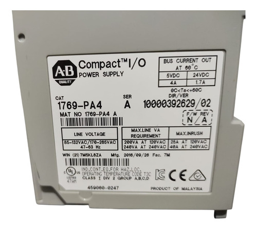 Allen-bradley 1769-pa4 Fuente De Poder Compactlogix Para Plc