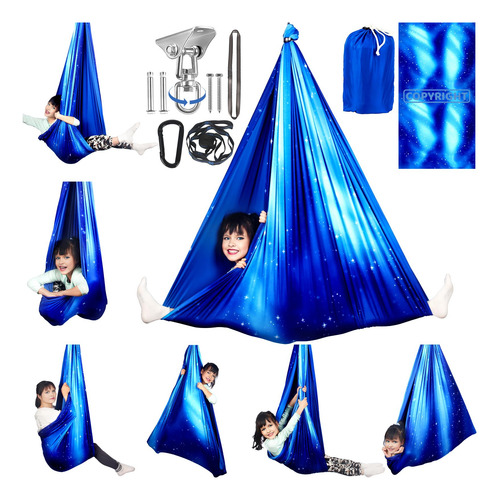 Columpio Sensorial Doble Capa Para Niños Y Adultos 300 Lbs Azul (star Blue)