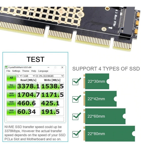 Imagem 5 de 5 de Adaptador Ssd M.2 M2 Nvme Para Pci Express 4x 8x 16x