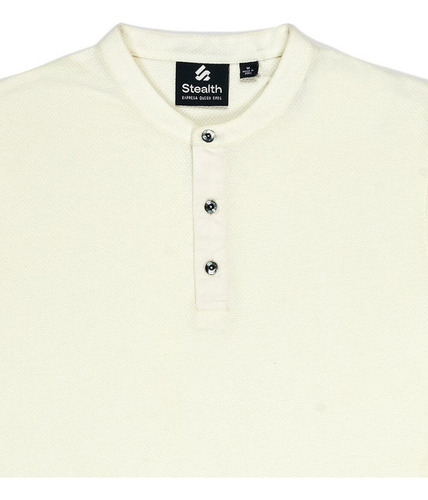 Polo Manga Larga Hombre Cuello Henley Stealth Blanco