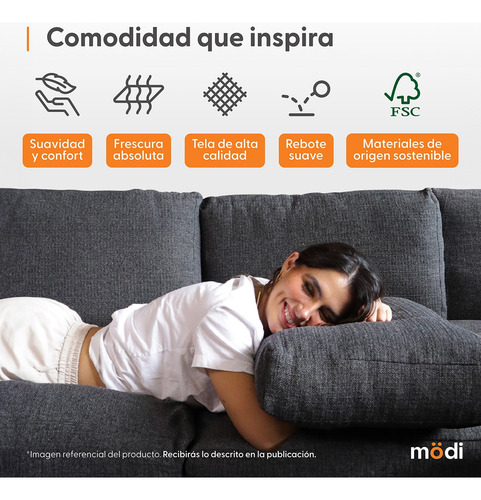 Sala Modular Modi 4 Plazas + Otoman + Pillowpack | Lavable | Gris Oscuro