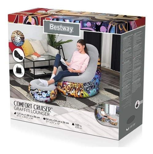Imagen 9 de 10 de Sillon Inflable Con Apoyapies Puff Posavaso 75076 Bestway