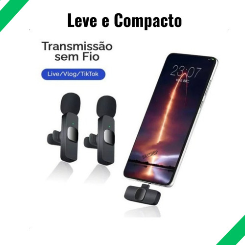 Microfone Sem Fio Duplo Lapela Android Tipo C Para Xiaomi