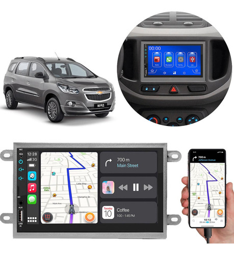 Kit Multimídia Carplay Mp5 7pol Spin 13 14 15 16 17 +câmera Cor Cinza