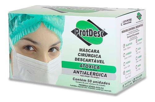 Mascara Descartável C/ Elástico - Tripla - Cx/50 - Protdesc Cor Branco Desenho do tecido Liso