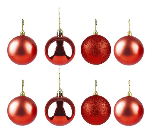 Enfeite Para Árvore De Natal Bola Lisa Vermelha 6cm 8 Peças
